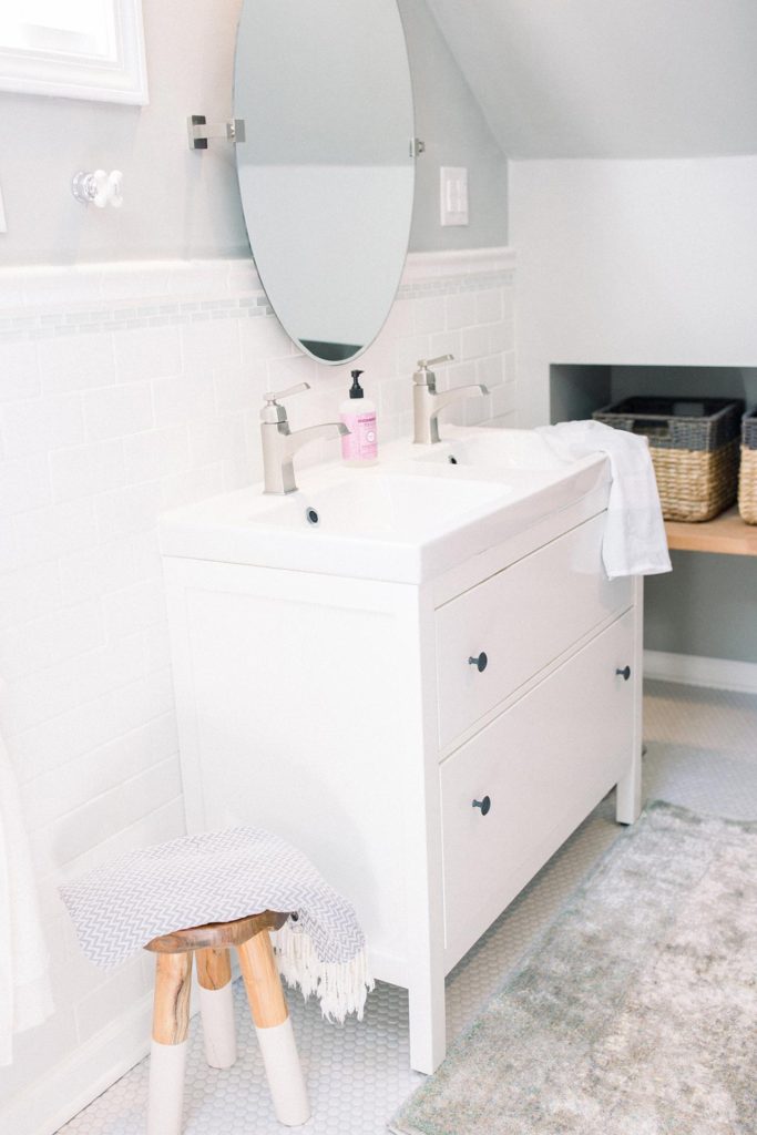 master bathroom ikea vanity penny tile