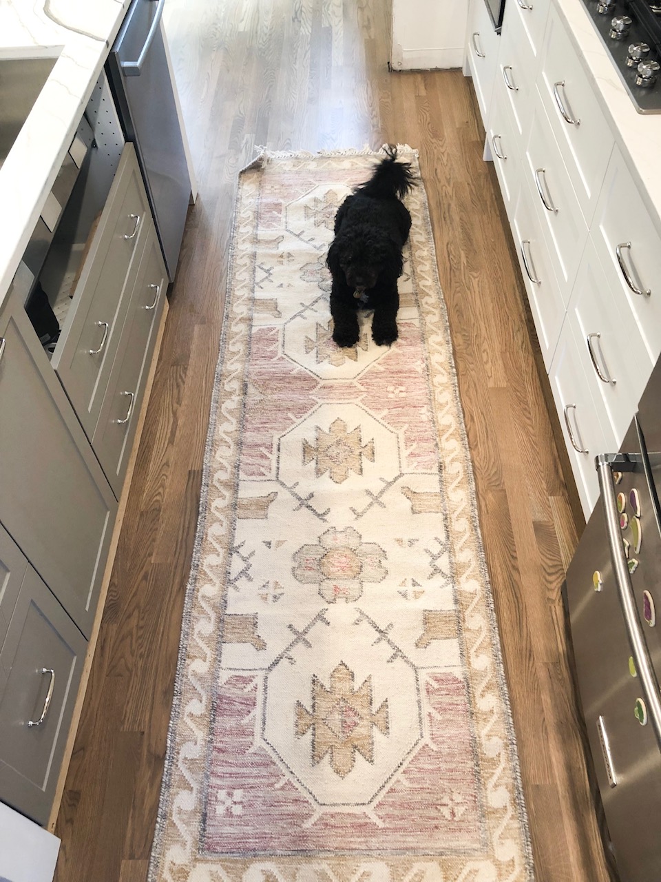 vintage kitchen runner with dog