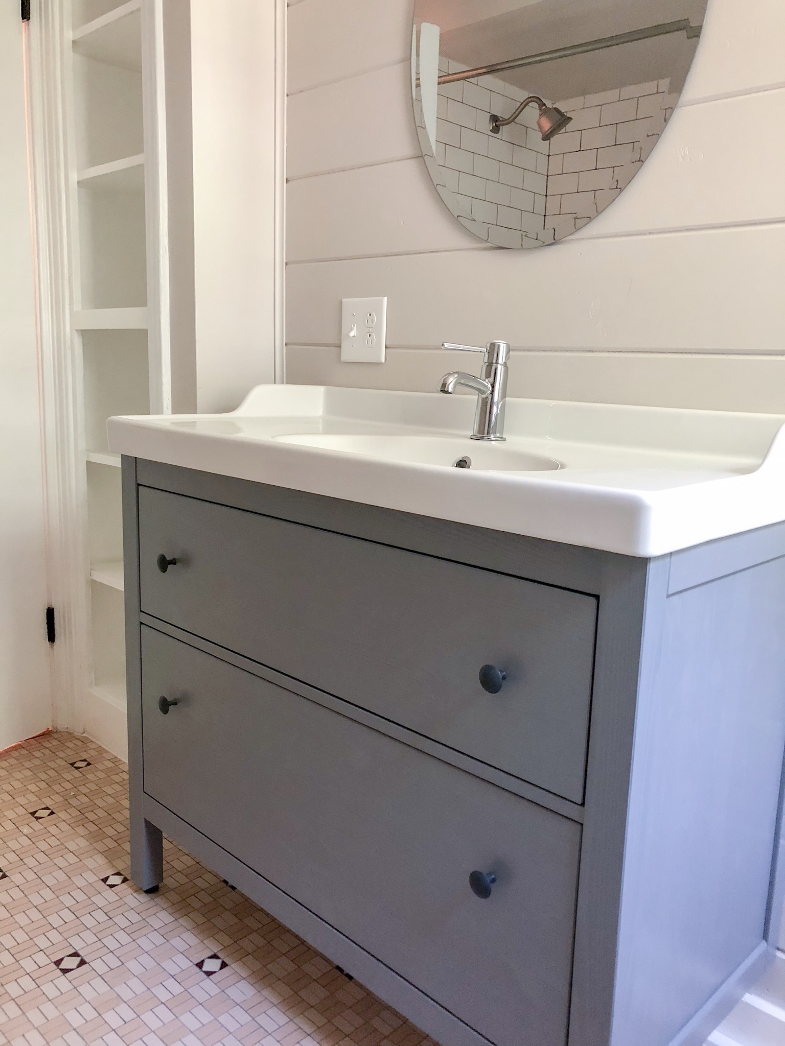 bathroom with vintage tile floor