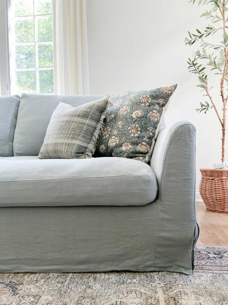ikea farlov sofa with blue linen bemz slipcover
